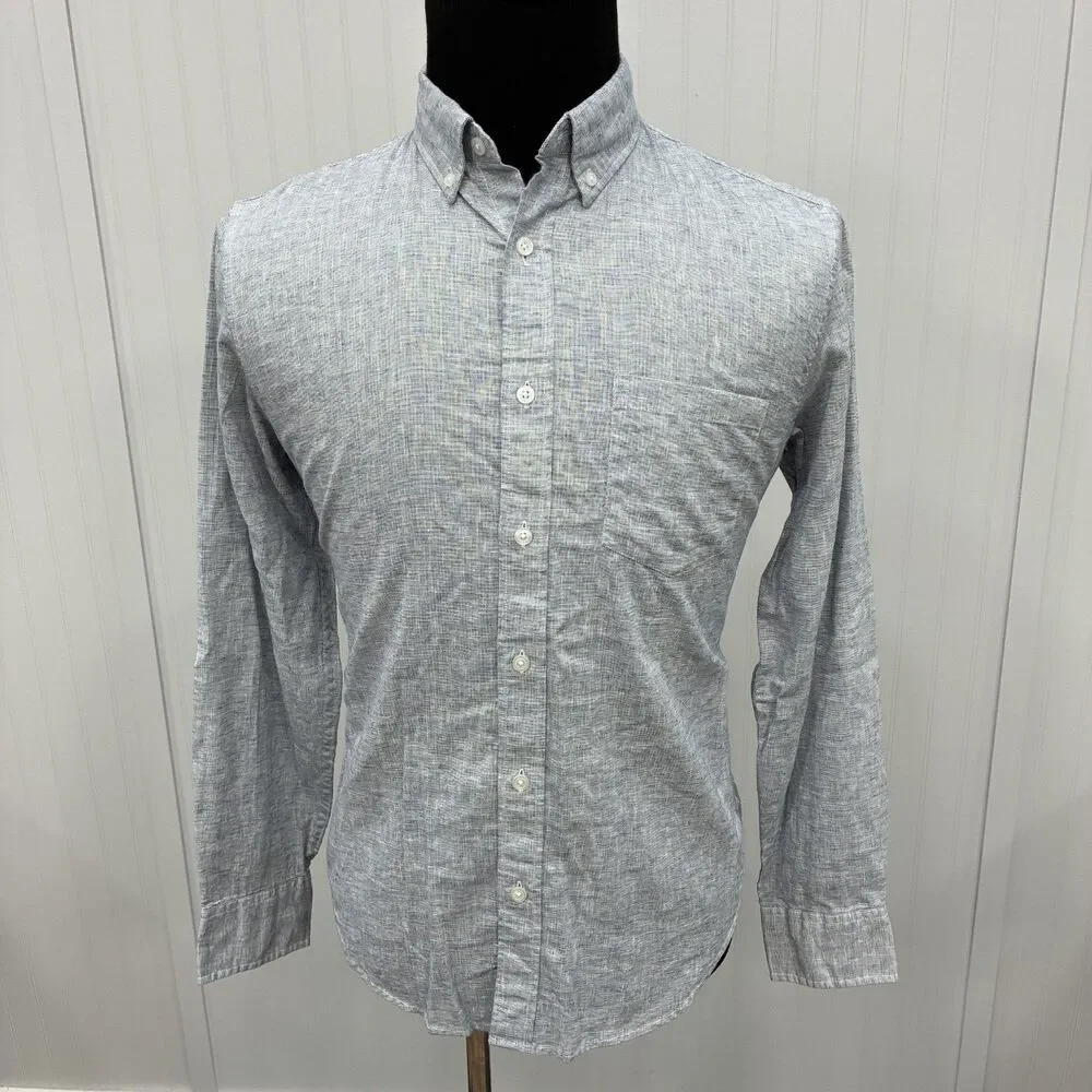 J. Crew Men's Medium Blue Slim Fit Cotton / Linen Long Sleeve Button-Front Shirt